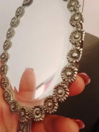 Espejo de mano antiguo plata floral