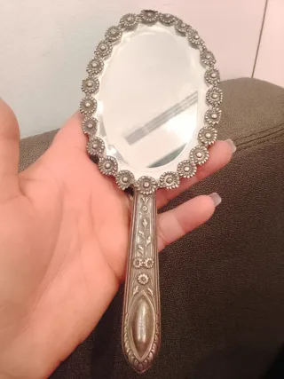 Espejo de mano antiguo plata floral