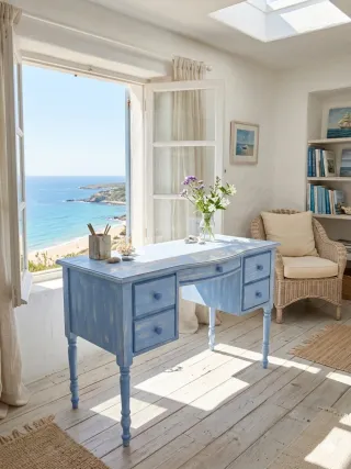 Escritorio Shabby Chic Azul Madera