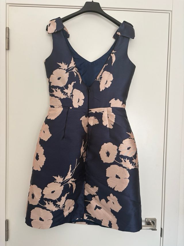 Vestido midi floral azul y rosa