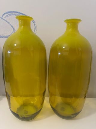 2 Jarrones de Cristal Verdes y Amarillos