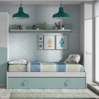 Cama Juvenil Nido. Blanco Alpes/Verde Acqua