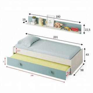 Cama Juvenil Nido. Blanco Alpes/Verde Acqua