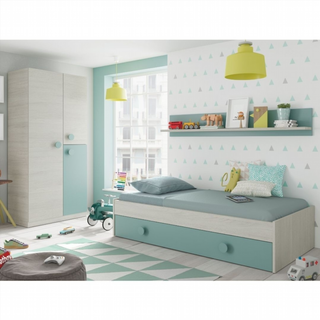 Cama Juvenil Nido. Blanco Alpes/Verde Acqua