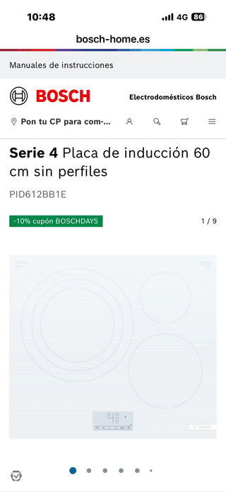 Placa Inducción Bosch modelo PID612BBIE Blanca