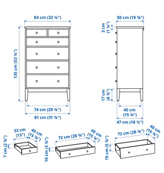 Cómoda 6 cajones madera marrón oscuro.