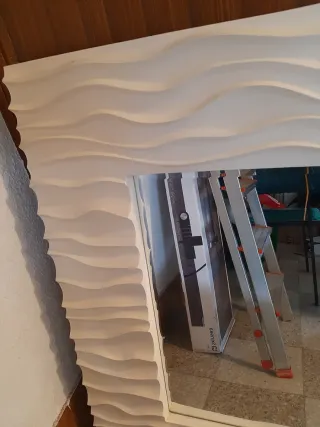 Espejo Diseño Ondulado Blanco Roto 97x98.5cm