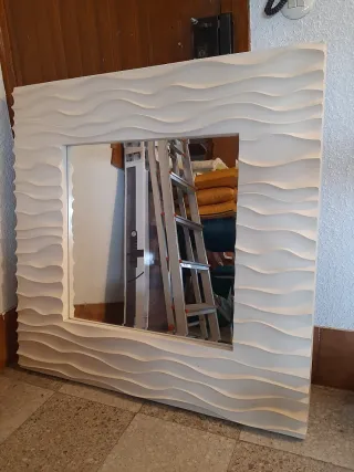 Espejo Diseño Ondulado Blanco Roto 97x98.5cm
