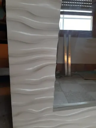 Espejo Diseño Ondulado Blanco Roto 97x98.5cm