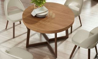 Mesa de comedor redonda de madera y metal