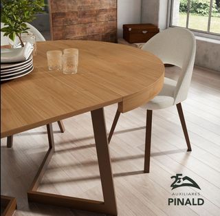 Mesa de comedor redonda de madera y metal