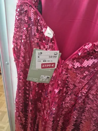 Vestido fiesta lentejuelas fucsia flecos