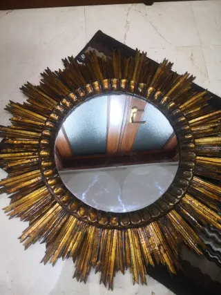Espejo Sol Dorado Metal y Madera