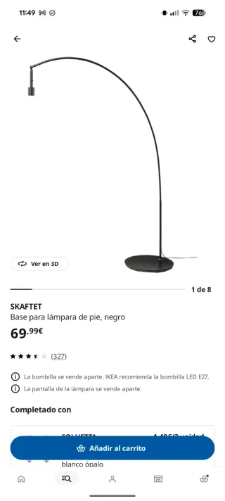 Lámpara de pie SKAFTET metal negro