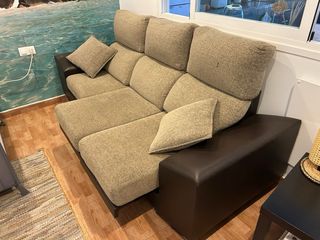 Sofá modular chaise longue beige y marrón