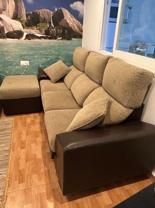 Sofá modular chaise longue beige y marrón