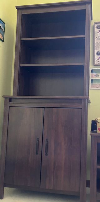 Libreria in legno scuro con ante