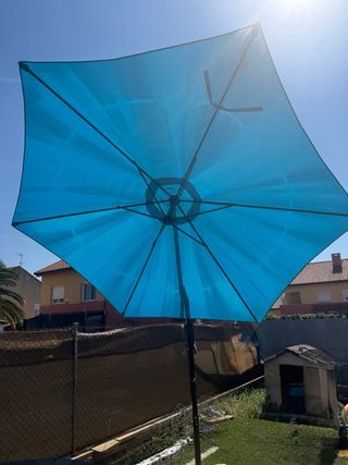 Mesa exterior 1.50m, sombrilla y 8 sillas de ext