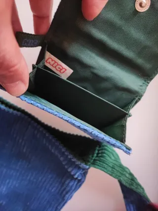 Bolso bandolera azul y verde pana