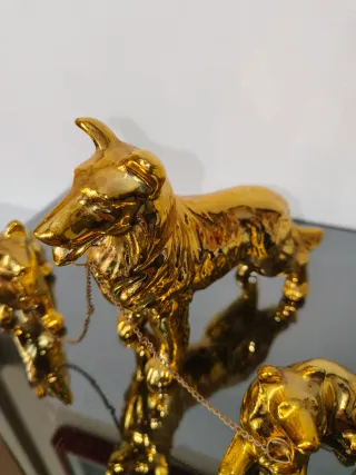 Soprammobile vintage cagnolini ceramica dorata