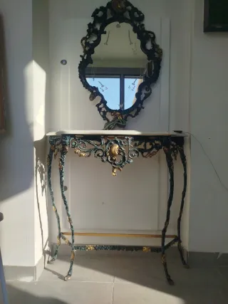 Consola latón vintage con espejo