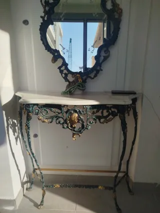 Consola latón vintage con espejo