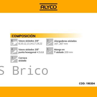 Juego Llaves de Vaso Aisladas de 3/8" - 16 Piezas Alyco 190304