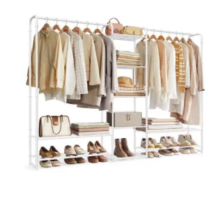 Perchero Metálico con Estantes Beige