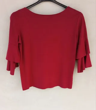 Blusa donna crop trop con volant, maniche 3/4 tg S