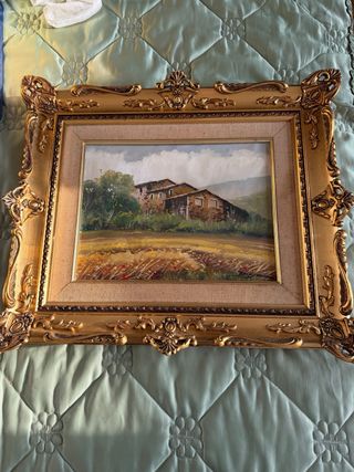 Cuadro antiguo paisaje dorado