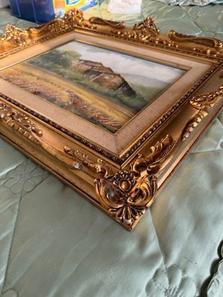 Cuadro antiguo paisaje dorado