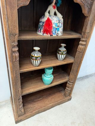 Librería colonial en madera de teka maciza,