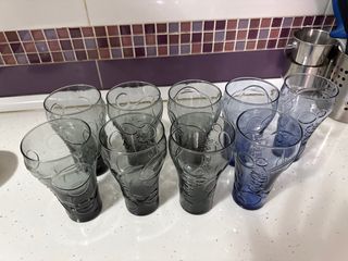 9 Vasos Coca-Cola Vidrio Azul y Gris