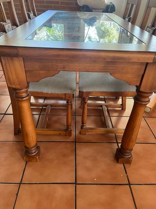 Mesa de comedor rústica madera y cristal