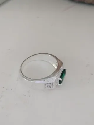 Anillo Plata Hombre Esmeralda Sintética