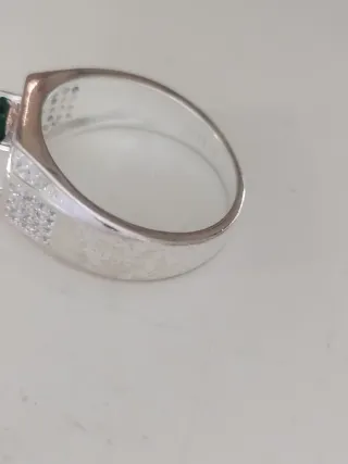 Anillo Plata Hombre Esmeralda Sintética