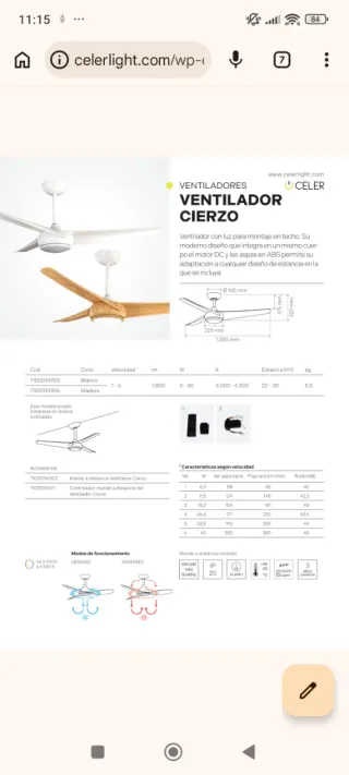 Ventilador con luz Celer Techo Madera Wifi LED