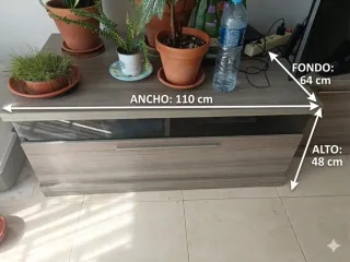 Mueble TV salón madera y cristal