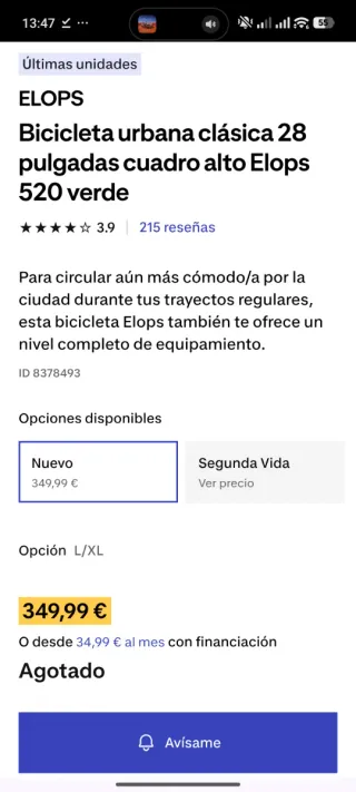 Bicicleta Urbana Elops 28 Clásica