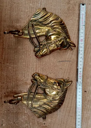 Appendiabiti da parete in ottone a forma di testa di cavallo x2