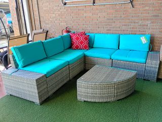 Conjunto Terraza Ratán Gris y Azul