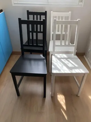 4 Sillas de Cocina Madera Negras y Blancas