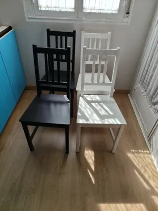 4 Sillas de Cocina Madera Negras y Blancas