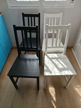 4 Sillas de Cocina Madera Negras y Blancas
