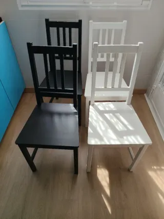 4 Sillas de Cocina Madera Negras y Blancas