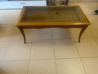 Mesa de centro elevable madera y cristal