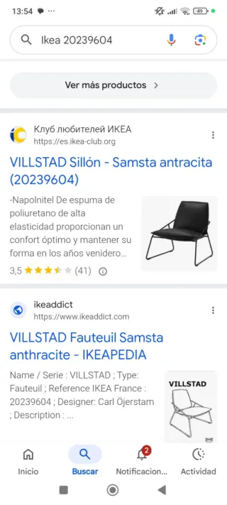 Ikea Sillon villstad Tela antracita