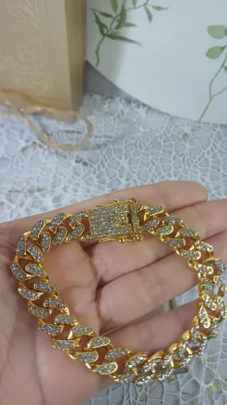 Pulsera Cubana Oro 18k y Circonitas