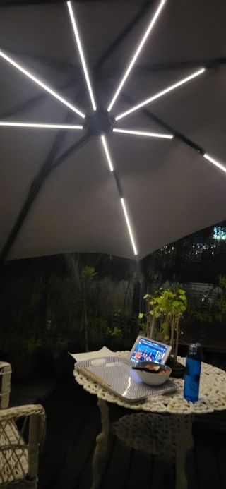 Parasol Excéntrico Aluminio Blanco + pie de hormig