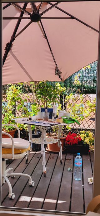 Parasol Excéntrico Aluminio Blanco + pie de hormig